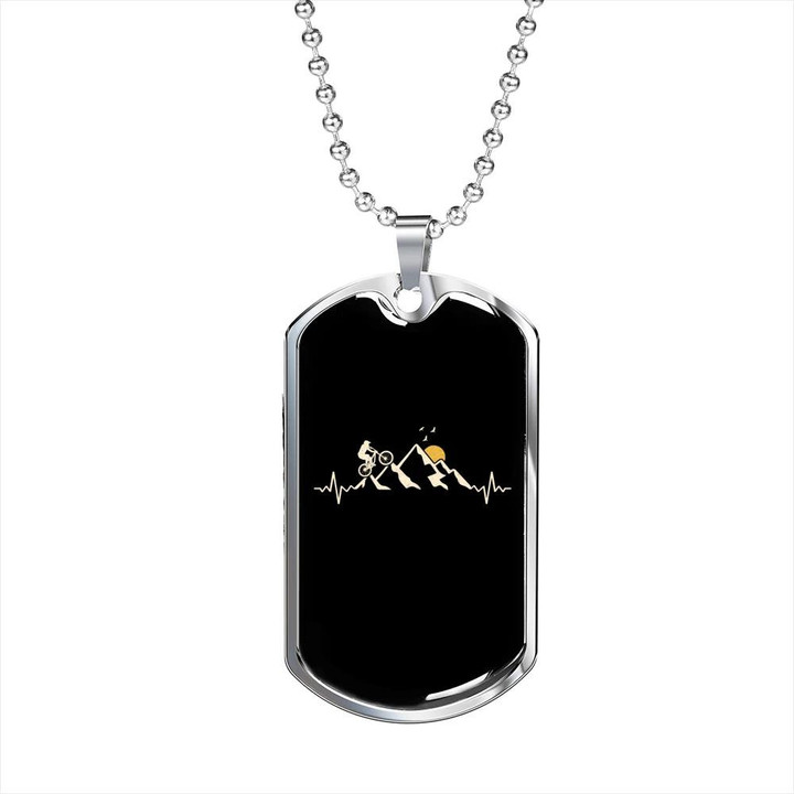 Mountain Bike Black Pulse Cycling Perfect Gift For Dad Dog Tag Pendant Necklace