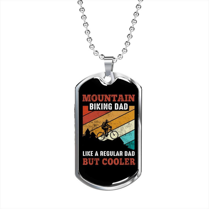 Mountain Biking Dad Cycling Shadow Perfect Gift For Dad Dog Tag Pendant Necklace