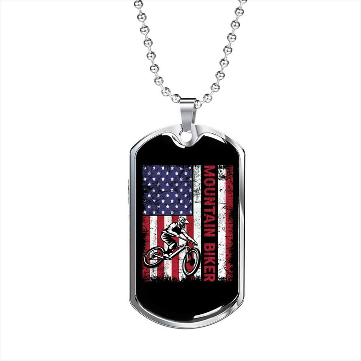 Cool Gift For Dad Dog Tag Pendant Necklace Mountain Biker Flag Cycling