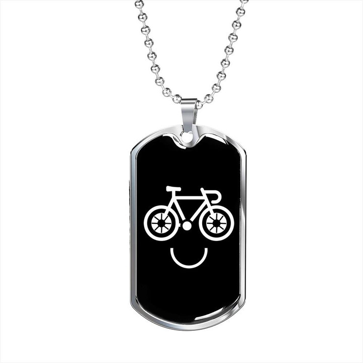 Funny Art Mountain Bike Smile Cycling Cool Gift For Dad Dog Tag Pendant Necklace