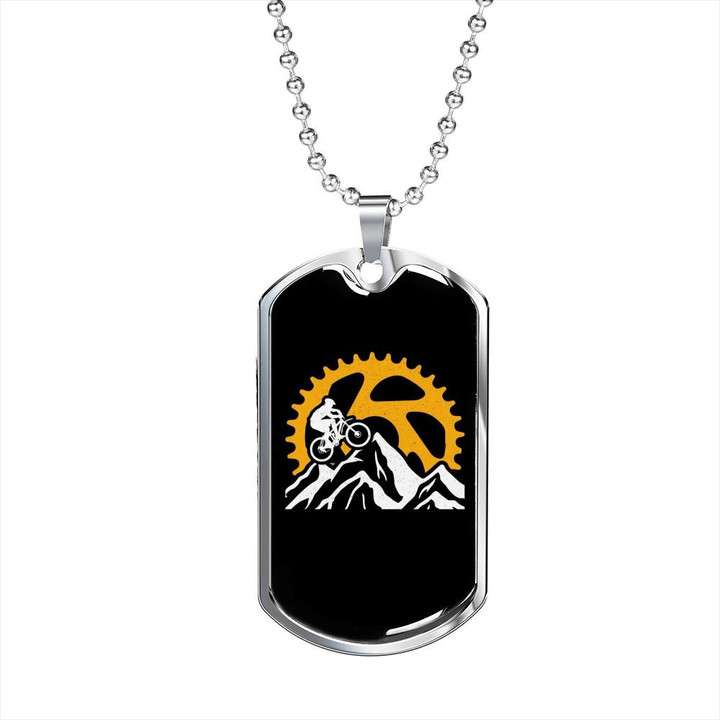 Mountain Bike Riding Cycling Yellow Gear Cool Gift For Dad Dog Tag Pendant Necklace