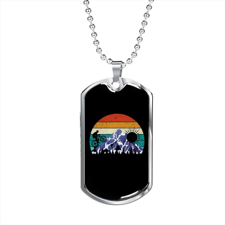 Bike Riding In The Mountain Cycling Awesome Gift For Dad Dog Tag Pendant Necklace