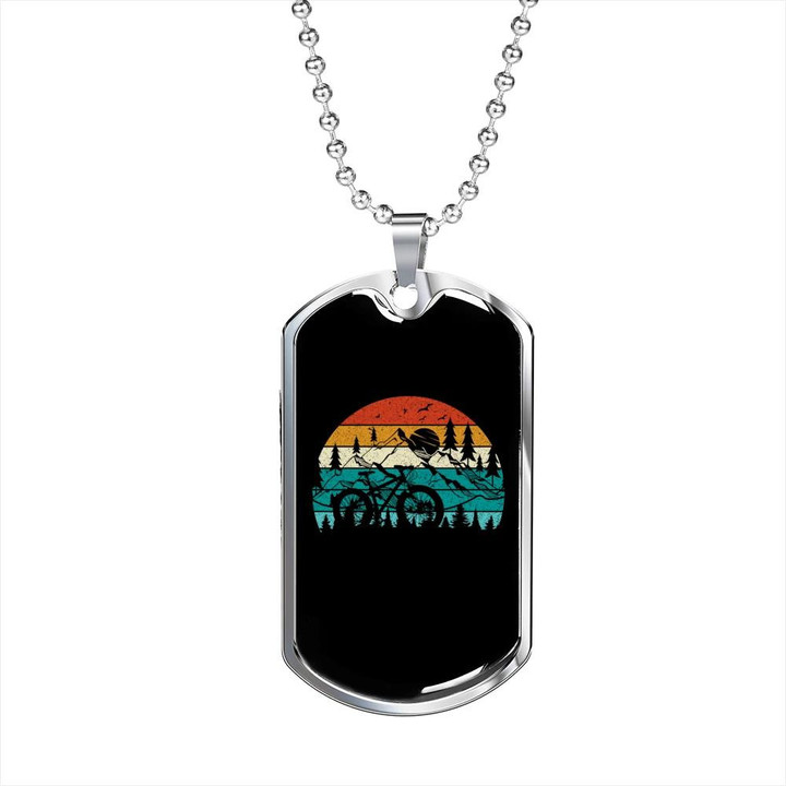 Bike On The Mountain At Dusk Cycling Perfect Gift For Dad Dog Tag Pendant Necklace