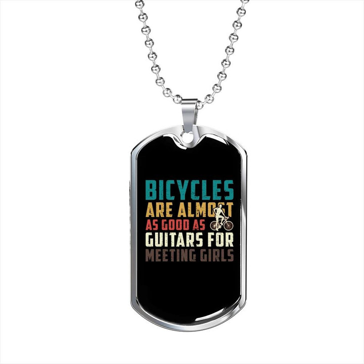 Bicyles And Guitars Cycling Perfect Gift For Dad Dog Tag Pendant Necklace