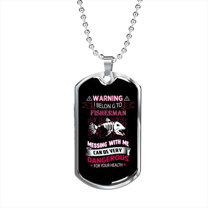 Funny Fishing Dangerous For Health Great Gift For Dad Dog Tag Pendant Necklace