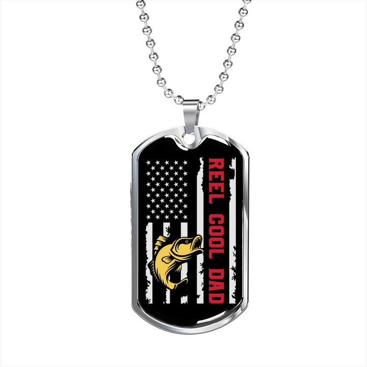 Cool Gift For Dad Dog Tag Pendant Necklace Reel Cool Dad Fish And Flag Theme