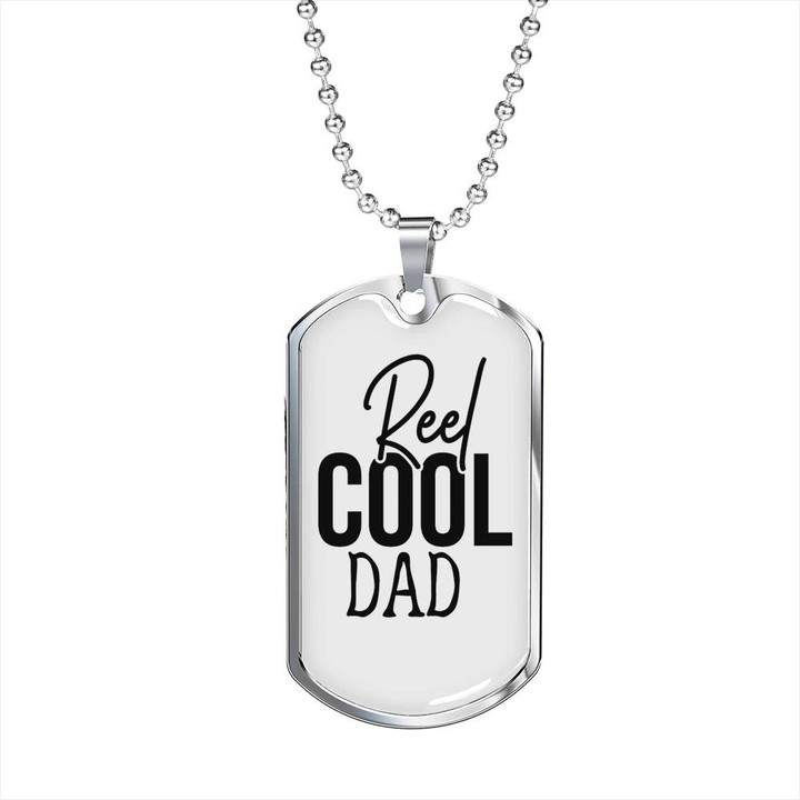 Awesome Gift For Dad Dog Tag Pendant Necklace Reel Cool Dad Simple Text