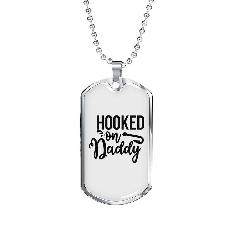 Best Gift For Dad Dog Tag Pendant Necklace Fishing Hooked On Daddy