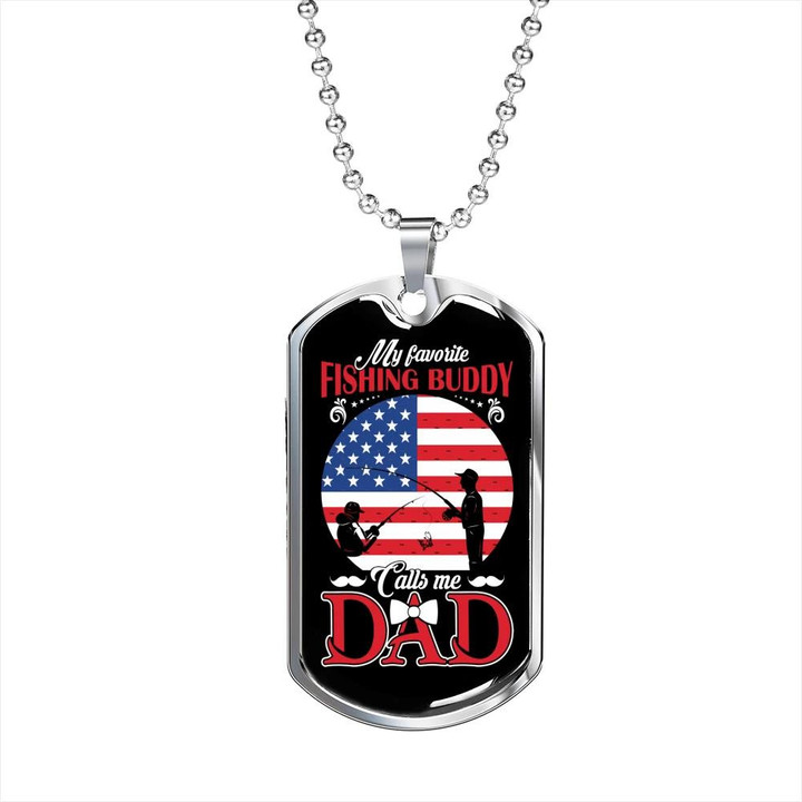 Great Gift For Dad Dog Tag Pendant Necklace Favorite Fishing Buddy Flag With Shade
