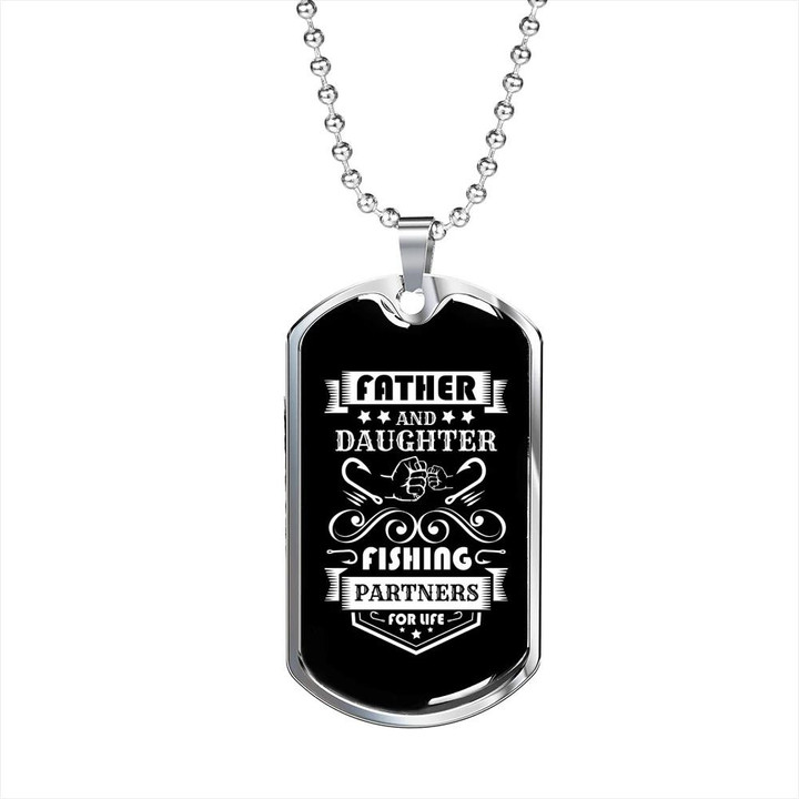 Great Gift For Dad Dog Tag Pendant Necklace Father And Daughter Fishing Partners
