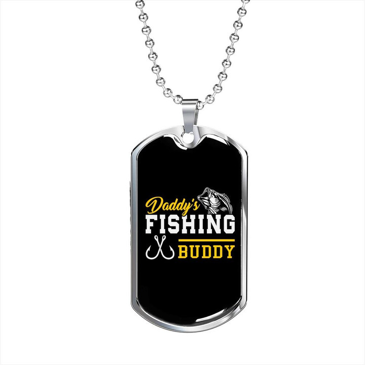 Gift For Dad Daddy'S Fishing Buddy Fish And Hook Pattern Dog Tag Necklace