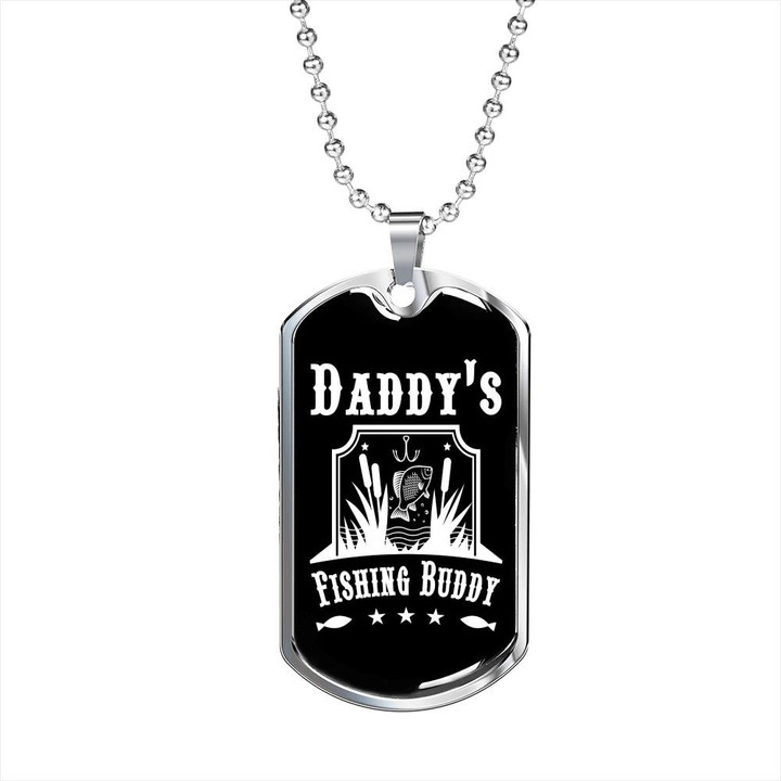 Gift For Dad Dog Tag Necklace Daddy'S Fishing Buddy Black White Design