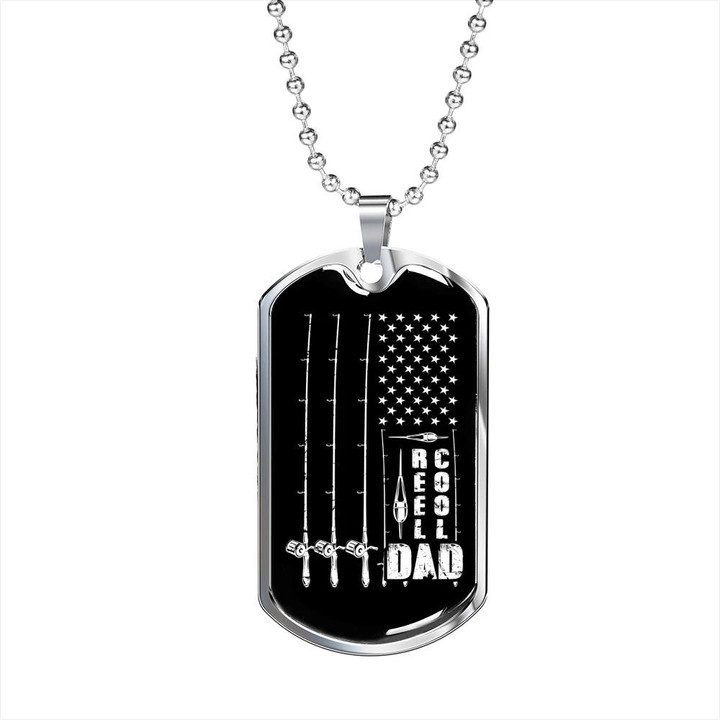 Gift For Dad Reel Cool Dad Gift For Fishing Lover Dog Tag Necklace