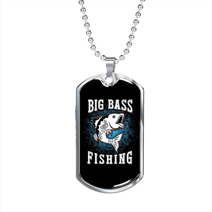 Gift For Him Big Bass Fishing Black Navy Design Dog Tag Necklace