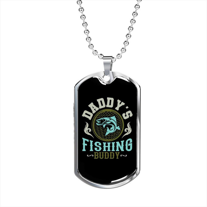 Gift For Dad Daddy Fishing Buddy Black Turquoise Design Dog Tag Necklace