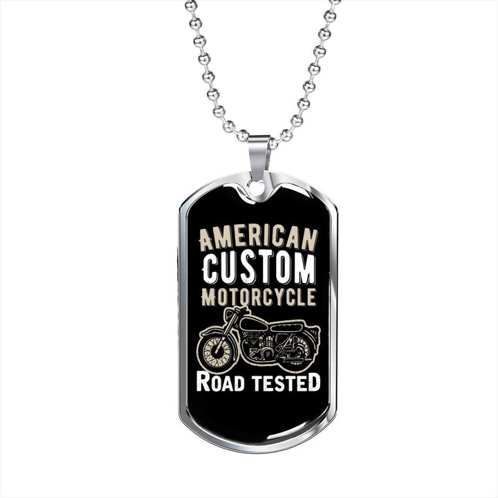 Gift For Him Biker Dog Tag Necklace Road Tested Cool Motorcyle Design