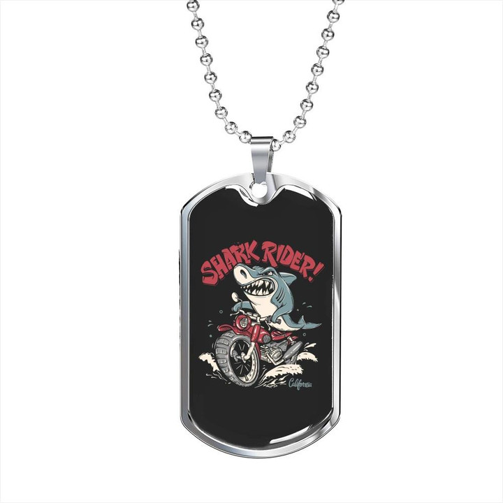 Gift For Biker Dog Tag Pendant Necklace Shark Rider Cartoon Design