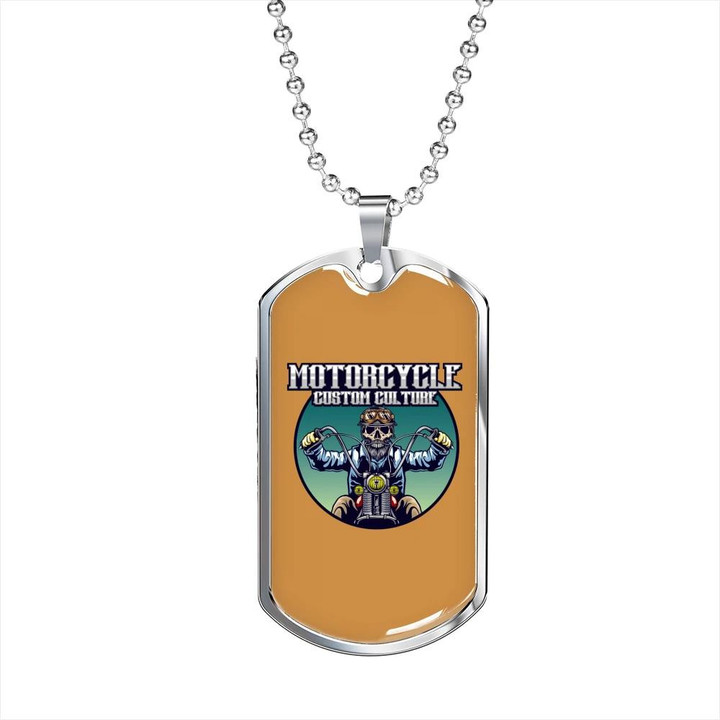 Gift For Biker Dog Tag Pendant Necklace Motorcycle Culture Yellow Design