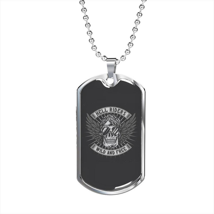 Dog Tag Necklace Gift For Him Biker Hell Riders Wild And Free