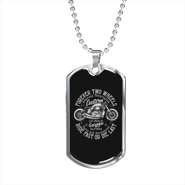 Forever Two Wheels Gift For Him American Biker Dog Tag Necklace