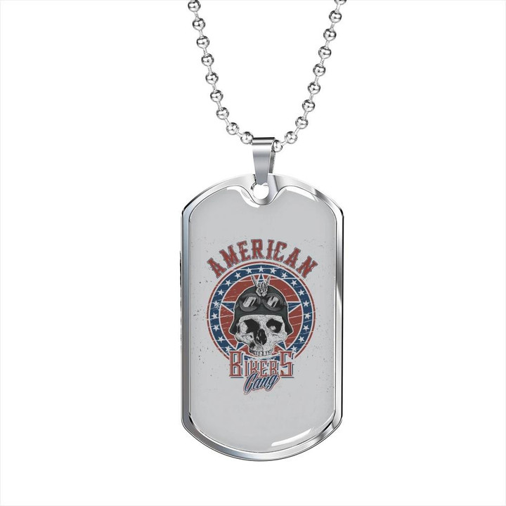 Gift For Him American Bikers Skull In Helmet Pattern Dog Tag Necklace