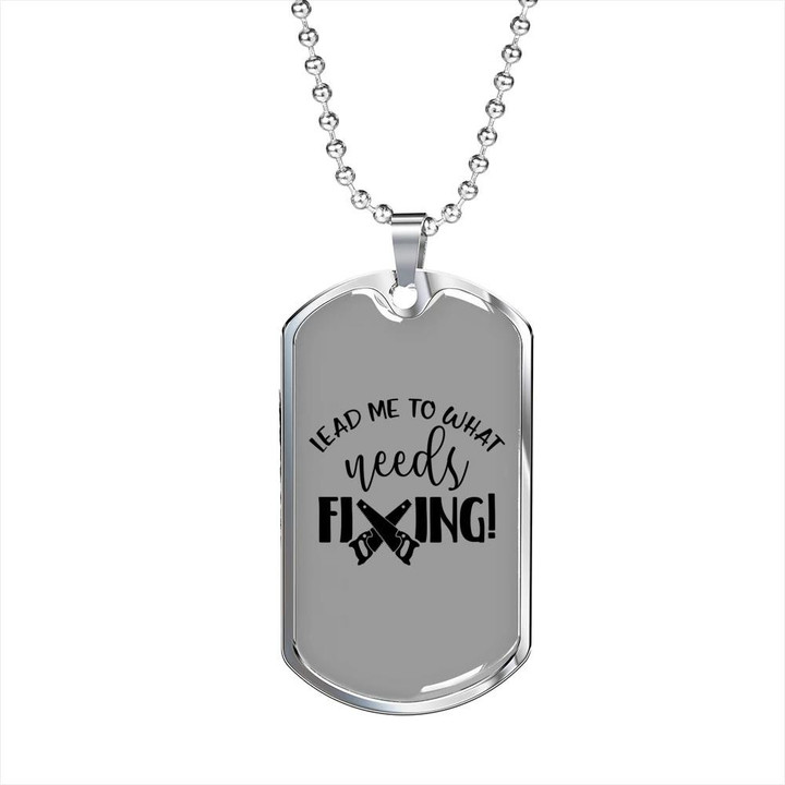 What Needs Fixing Grey Theme Dog Tag Necklace Gift For Him Woodworker