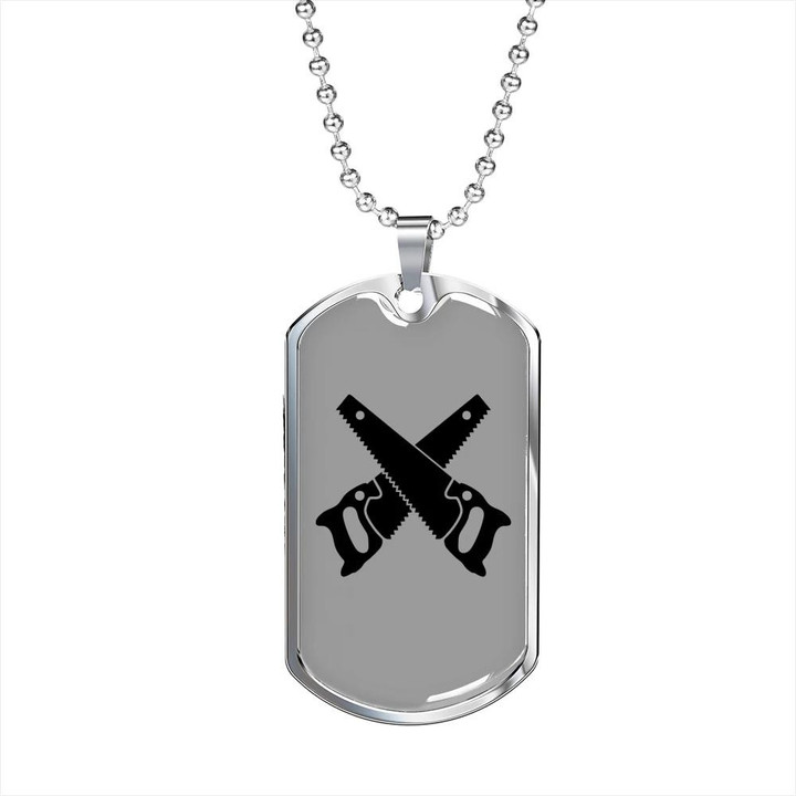 Two Saws Crossed Dog Tag Necklace Gift For Him Woodworker