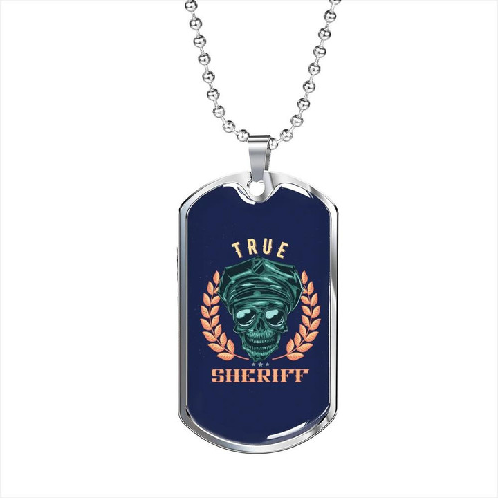 True Sheriff Skull Dog Tag Pendant Necklace Gift For Him