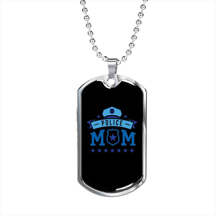 Gift For Mom Police Mom Stars Black Background Design Dog Tag Necklace