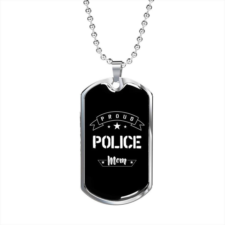Proud Gift For Police Mom Black Design Dog Tag Pendant Necklace
