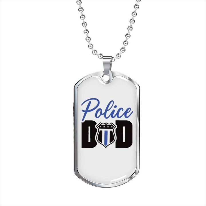 Gift For Dad Police Badge Dad Blue Line Shield Dog Tag Necklace