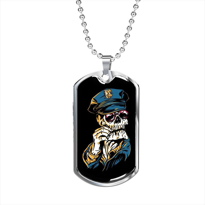 Gift For Him Scary Skull In Police Uniform Design Dog Tag Necklace