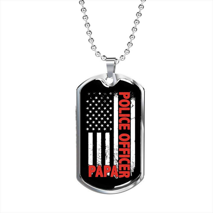 Gift For Him Police Officer Papa US Flag Design Dog Tag Necklace
