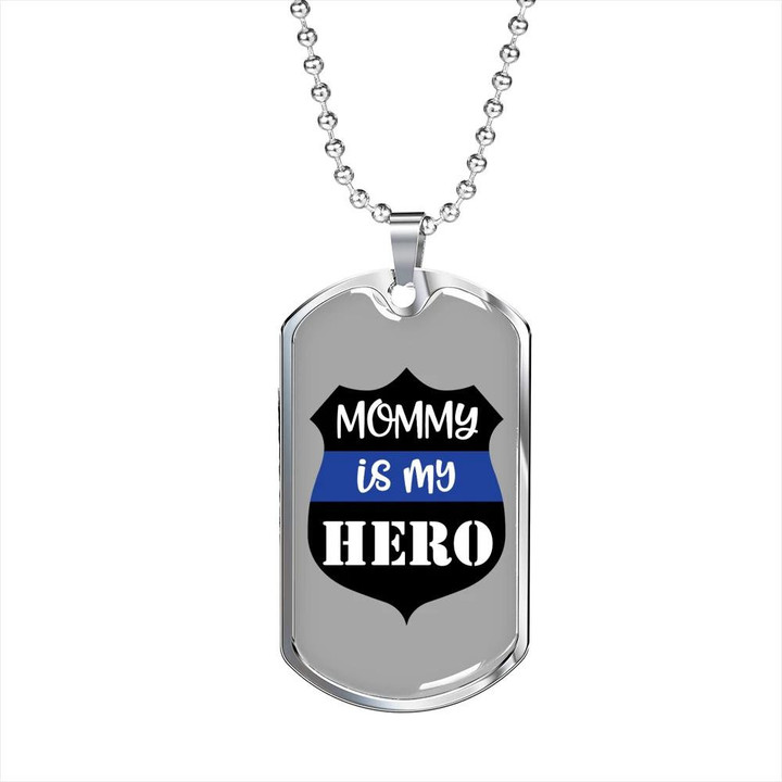 Mom Is My Hero Badge Striped Design Gift For Mom Dog Tag Necklace