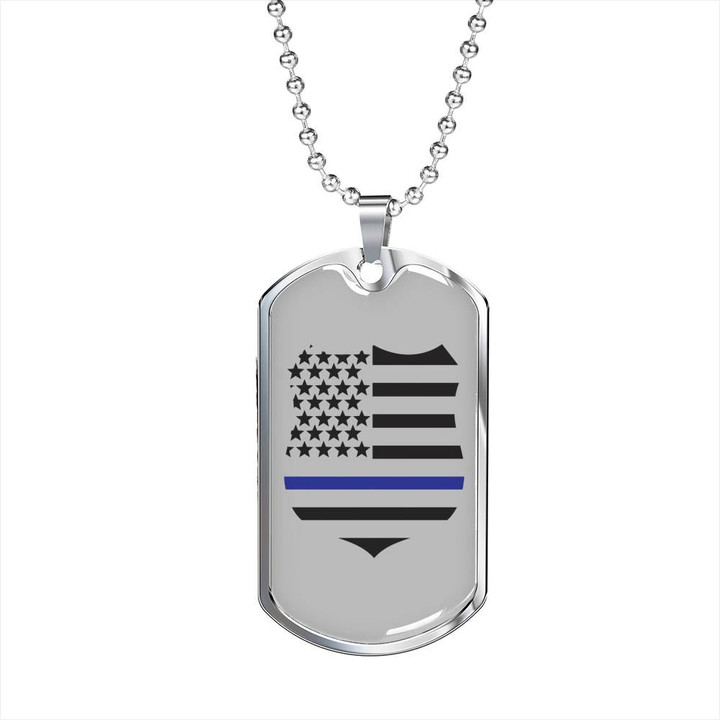 Gift For Him Blue Thin Line Badge US Flag Design Dog Tag Necklace