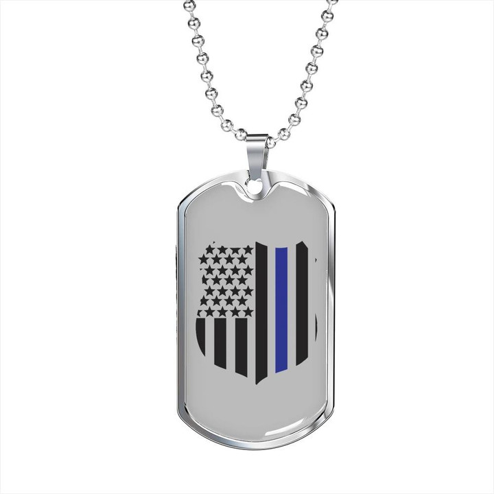 Gift For Him Blue Thin Line Badge Grey Theme Design Dog Tag Necklace