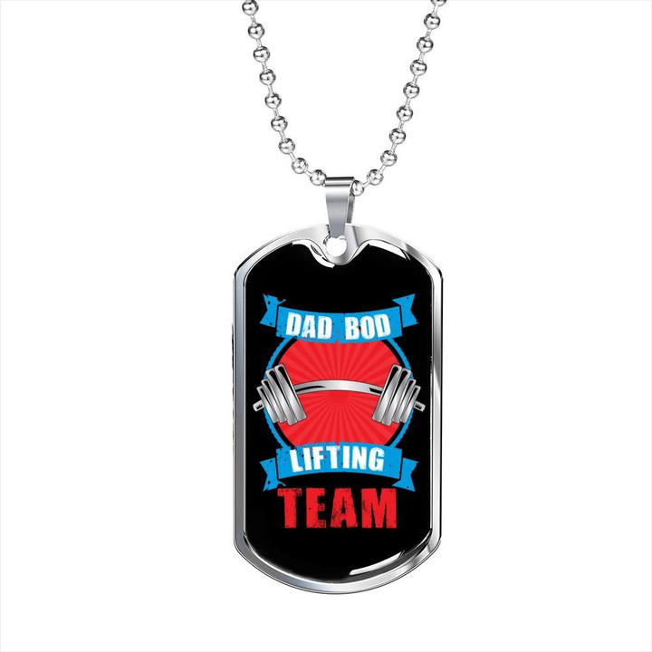 Gift For Dad Dad Bod Lifting Team Black Background Design Dog Tag Necklace