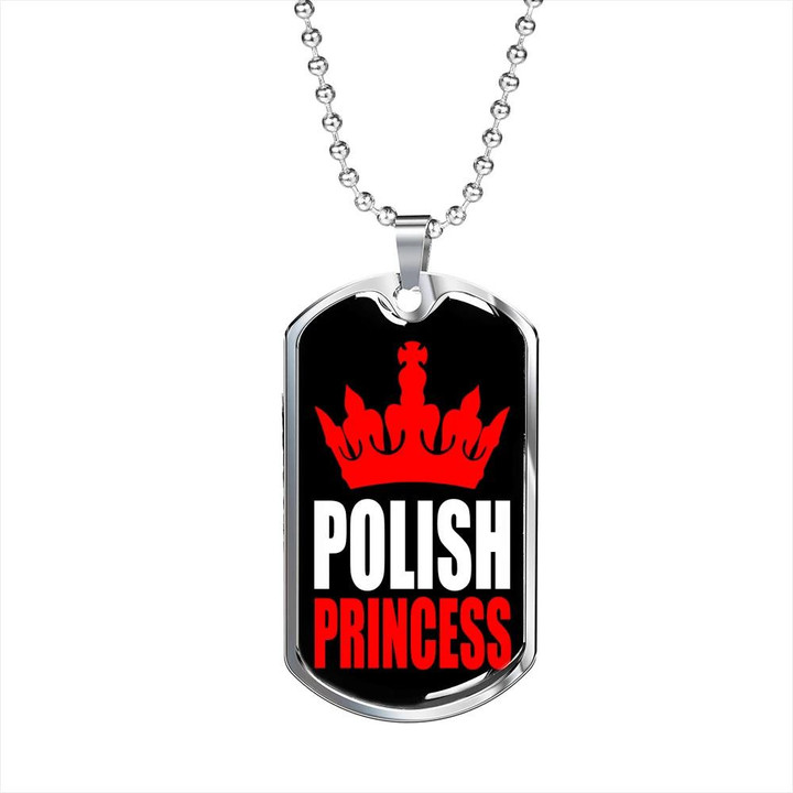 Gift For Him Polish Princess Crown On Black Design Dog Tag Necklace