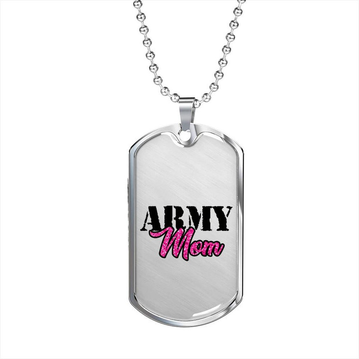 Gift For Mom Army Mom Grey Background Design Dog Tag Necklace