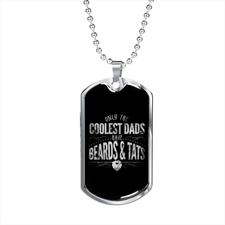 Cool Beard And Tats Gift For Dad Dog Tag Pendant Necklace