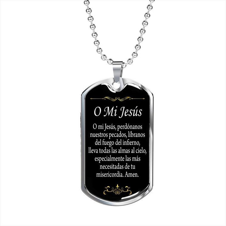 Gift For Him O My Jesús Text In Spanish Design Dog Tag Necklace