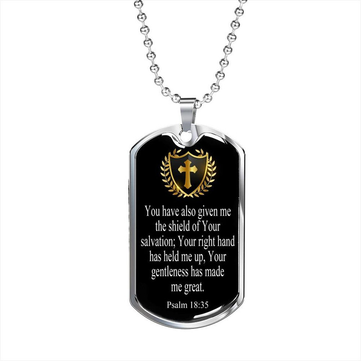 Gift For Him Shield Of Salvation Gold Cross Pattern Dog Tag Necklace