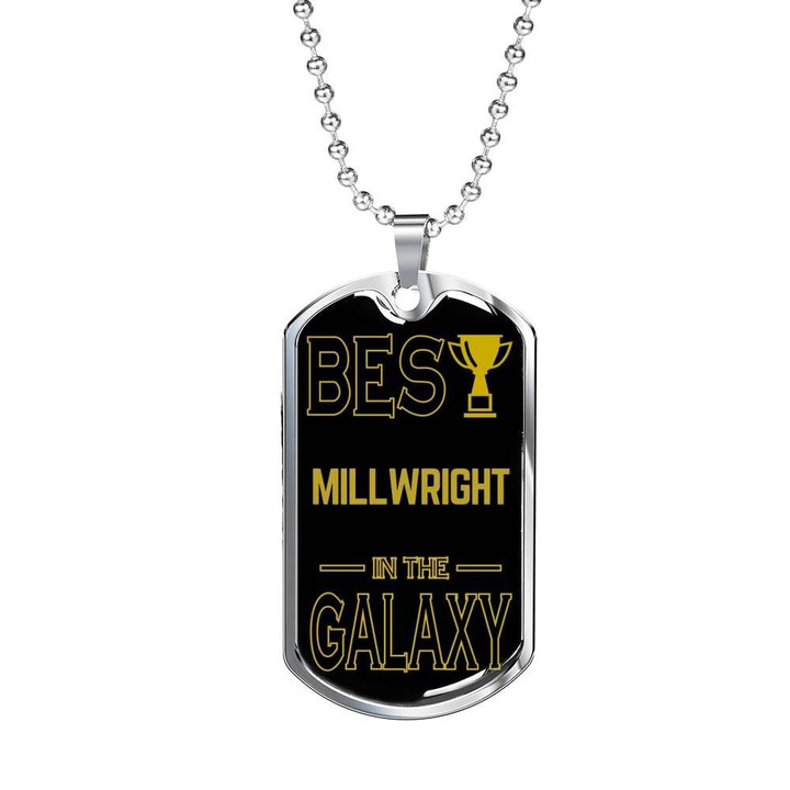 Gift For Him Best Millwright In The Galaxy Hand Drawn Gold Cup Dog Tag Necklace