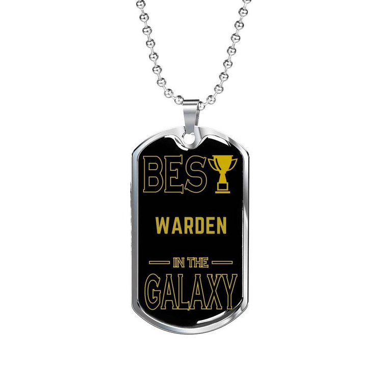 Gift For Him Dog Tag Necklace Black Yellow Design Best Warden In The Galaxy