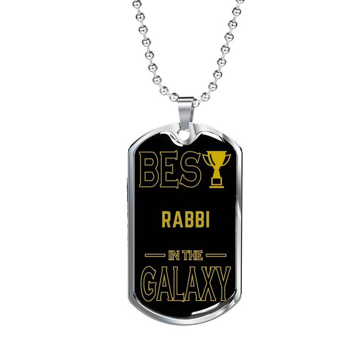 Dog Tag Necklace Gift For Him The Best Rabbi In The Galaxy Black Theme Design