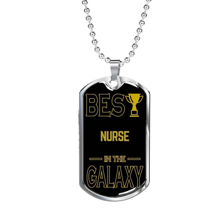 Dog Tag Necklace Gift For Him The Best Nurse In The Galaxy Yellow Text Design