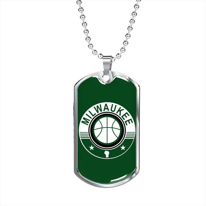 Gift For Him Milwaukee Basketball Green Background Dog Tag Pendant Necklace