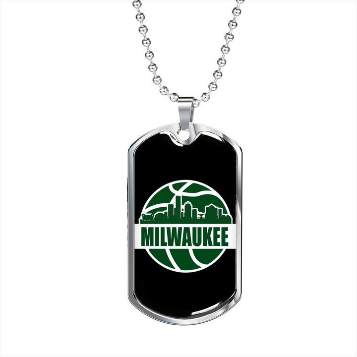 Gift For Him Milwaukee Basketball City Background Dog Tag Pendant Necklace