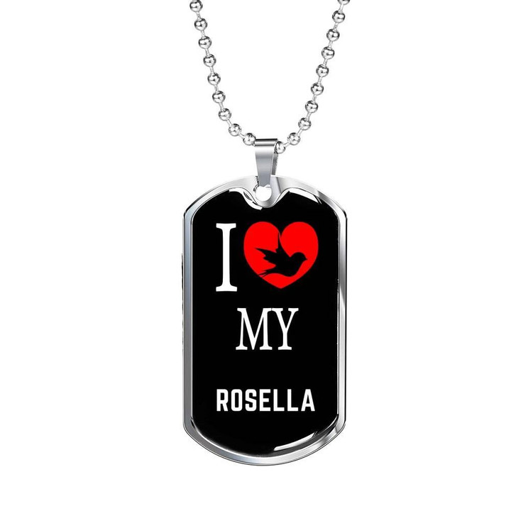 Dog Tag Necklace Gift For Him Bird Lover I Love My Rosella Flying Bird In Heart