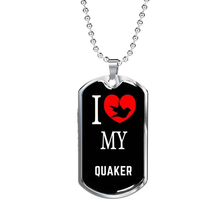 Bird Flying In Heart Dog Tag Necklace Gift For Him Bird Lover I Love My Quaker